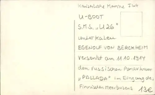 Ak Deutsches Unterseeboot U-Boot U 26 vernichtet russischen Panzerkreuzer Pallada