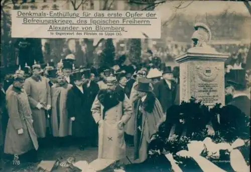 Ak Denkmals-Enthüllung für Alexander von Blomberg, Fürst zu Lippe