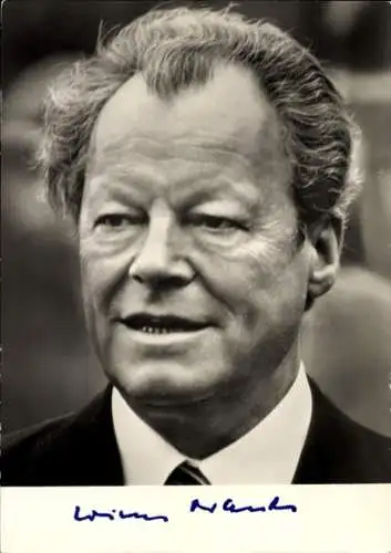 Ak Willy Brandt, Vorsitzender der SPD, Bundeskanzler, Porträt, Autogramm