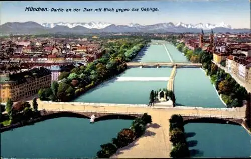 Ak München, Isar, Brücken, Panorama