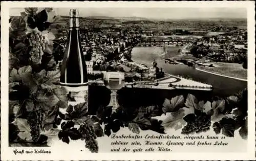 Ak Koblenz am Rhein, Totalansicht, Deutsches Eck, Wein, Trauben