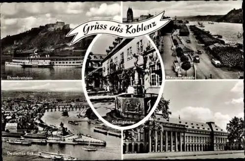 Ak Koblenz am Rhein, Ehrenbreitstein, Deutsches Eck, Schloss, Schängelche, Rheinpromenade