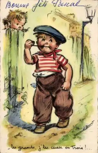 Künstler Ak Bouret, Germaine, Junge mit einer Pfeife