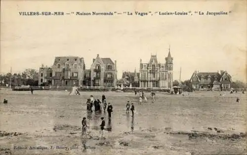 Ak Villers sur Mer Calvados, Maison Normande, Vague, Lucien Louise, Jacqueline, Strand