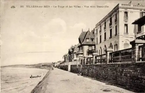 Ak Villers sur Mer Calvados, Plage, Villas, Vue ves Deauville