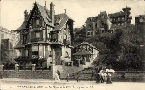 Ak Villers sur Mer Calvados, La Digue et la Villa des Algues