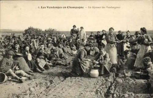 Ak Champagne, Weinlese, Mittagspause