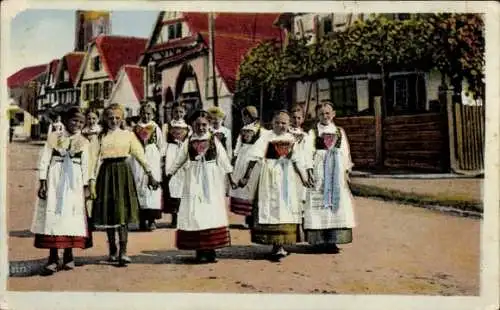 Ak Elsässische Bauernmädchen in Volkstrachten