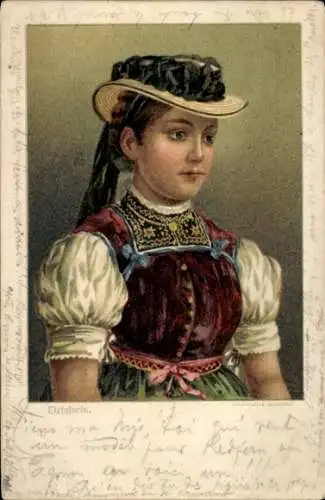 Ak Elztalerin in Tracht, Hut, Portrait