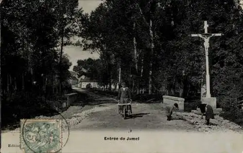 Ak Jumel Somme, Entree de Ville, Kreuz