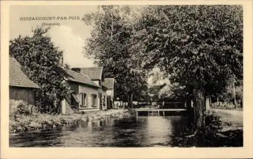 Ak Guizaucourt par Poix Somme, Uferpartie mit Brücke