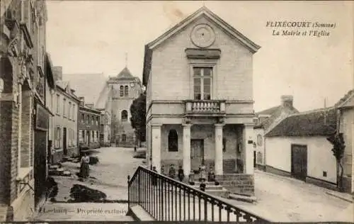 Ak Flixecourt Somme, la Mairie, Kirche