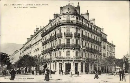 Ak Grenoble-Isère, Avenue Alsace-Lorraine, Boulevard Gambetta