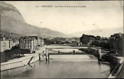 Ak Grenoble-Isère, Les Ponts de Bois und die Zitadelle