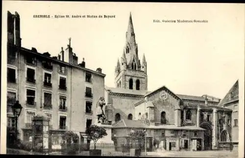 Ak Grenoble-Isère, Kirche St. André, Statue von Bayard