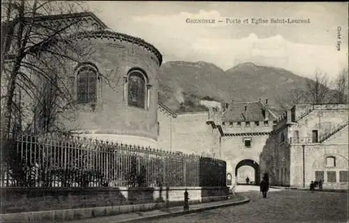 Ak Grenoble-Isère, Tor, Kirche Saint Laurent