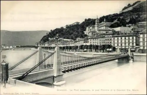 Ak Grenoble-Isère, Hängebrücke, Quai Perriere, Couvent Ste. Verheiratet