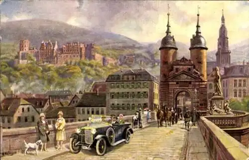 Künstler Ak Hoffmann, H., Heidelberg am Neckar, Alte Neckarbrücke u. Schloss