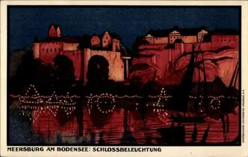 Litho Meersburg im Bodenseekreis Baden Württemberg, Schlossbeleuchtung