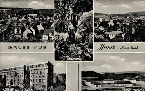 Ak Hemer im Sauerland, Panzer-Kaserne, Spezial-Lungenklinik, Totale, Felsenmeer