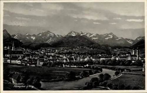 Ak Kempten im Allgäu Schwaben, Gesamtansicht, Berge