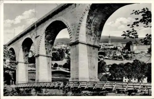 Ak Traunstein in Oberbayern, Eisenbahn-Viadukt