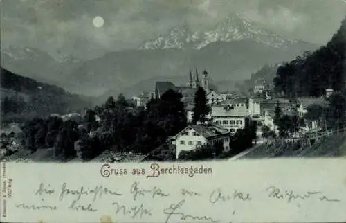 Mondschein Ak Berchtesgaden in Oberbayern, Panorama, Watzmann