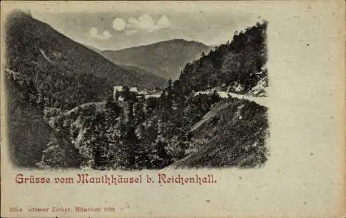 Mondschein Ak Schneizlreuth in Oberbayern, Gasthof Mauthäusl bei Bad Reichenhall, Panorama