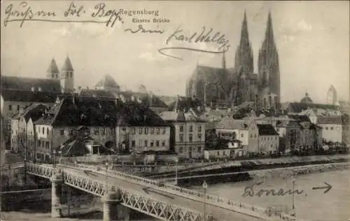 Ak Regensburg an der Donau Oberpfalz, eiserne Brücke