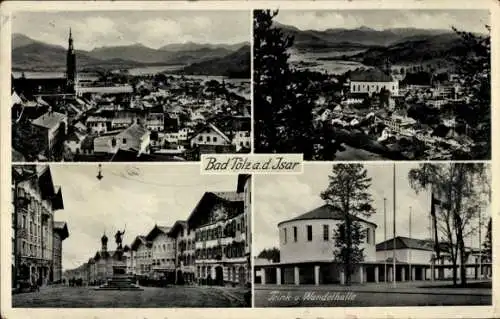 Ak Bad Tölz in Oberbayern, Panorama, Trink- und Wandelhalle, Denkmal