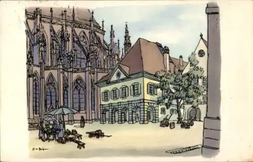 Künstler Ak Freiburg im Breisgau, ehemalige Stadtwache, Originalzeichnung von H.v.Geyer