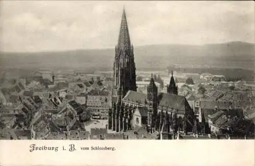 Ak Freiburg im Breisgau, Blick vom Schlossberg, Münster