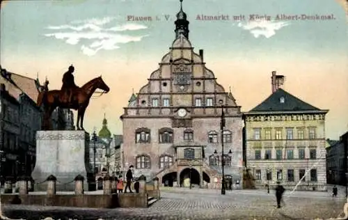 Ak Plauen im Vogtland, Altmarkt mit König Albert Denkmal