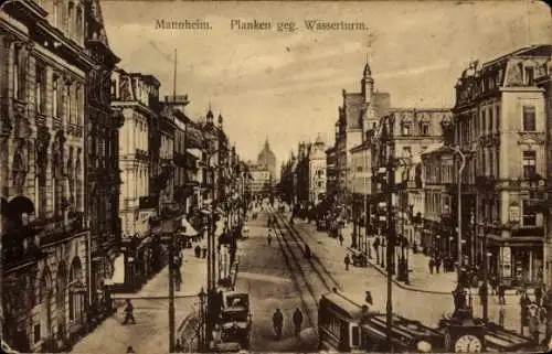 Ak Mannheim in Baden, Planken, Wasserturm, Straßenbahn