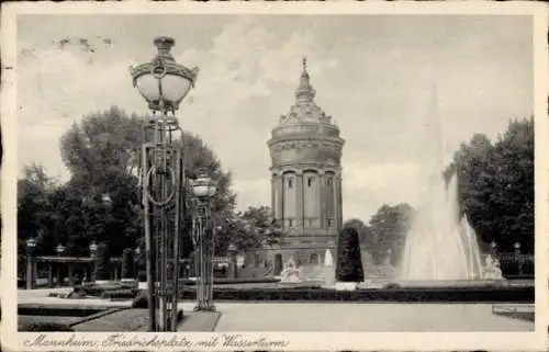 Ak Mannheim in Baden, Friedrichsplatz, Wasserturm, Fontäne