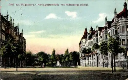 Ak Magdeburg an der Elbe, Königgrätzer Straße, Gutenbergdenkmal