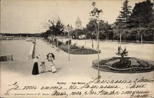 Ak Ouchy Lausanne Kt. Waadt, Promenade am Wasser, Turm