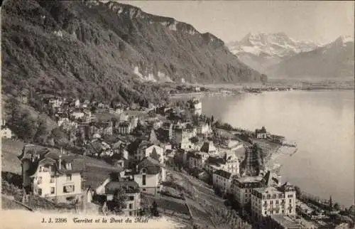 Ak Territoire Montreux Kt. Waadt, Gesamtansicht, Dent du Midi