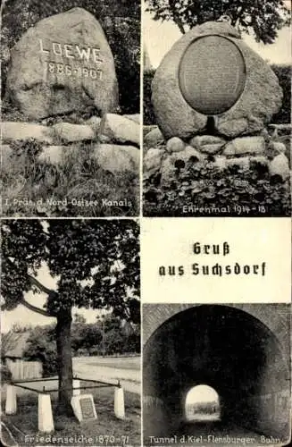 Ak Suchsdorf Kiel, Ehrenmal, Loewe Denkmal, Tunnel, Friedenseiche