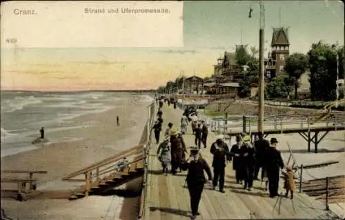 Ak Selenogradsk Ostseebad Cranz Ostpreußen, Strand und Uferpromenade