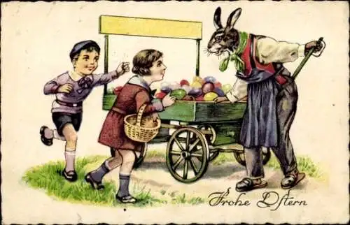 Ak Glückwunsch Ostern, Osterhase verkauft Ostereier, Kinder