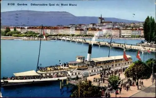 Ak Genf, Débarcadère Quai du Mont Blanc, Brücke, Schiff A Suisse