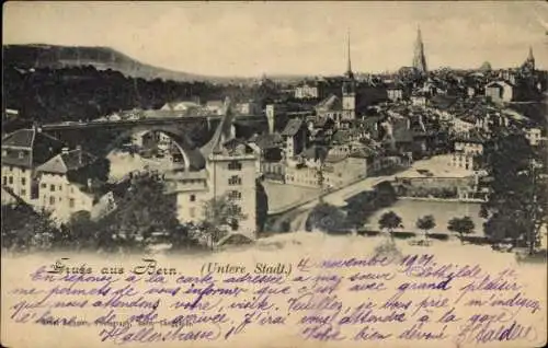 Ak Bern Stadt Schweiz, Blick auf die unter Stadt, Brücke