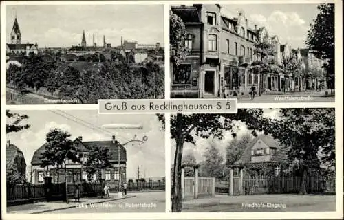 Ak Recklinghausen S 5, Gesamtansicht, Westfalenstraße, Robertstraße, Friedhofs-Eingang