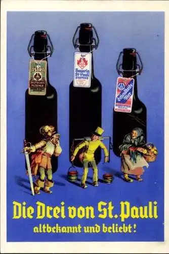 Künstler Ak Die Drei von St. Pauli, Bavaria und St. Pauli Brauerei, Hamburg, Astra, Gesundheitsbier