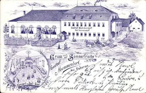 Litho Memmendorf Oederan Sachsen, Gasthof Memmendorf von Karl Hennersdorf, Saal