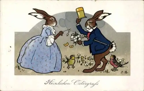 Künstler Ak Baumgarten, Fritz, Glückwunsch Ostern, Vermenschlichte Hasen