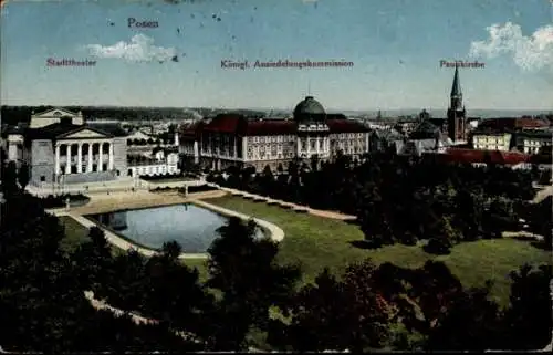 Ak Poznań Posen, Stadttheater, Kgl. Ansiedlungskommission, Paulikirche