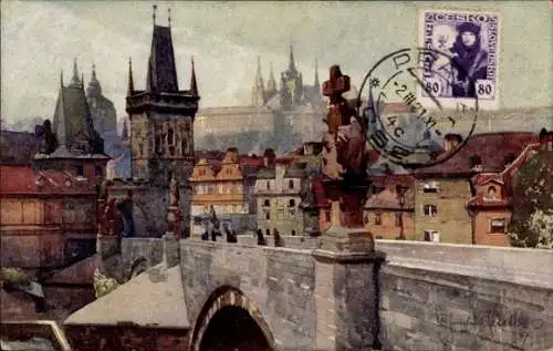 Künstler Ak Setelík, Jaroslav, Praha Prag, Karlsbrücke, Hradschin