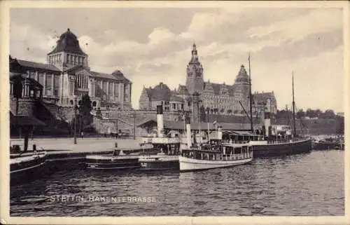 Ak Szczecin Stettin Pommern, Hakenterrasse, Dampfer